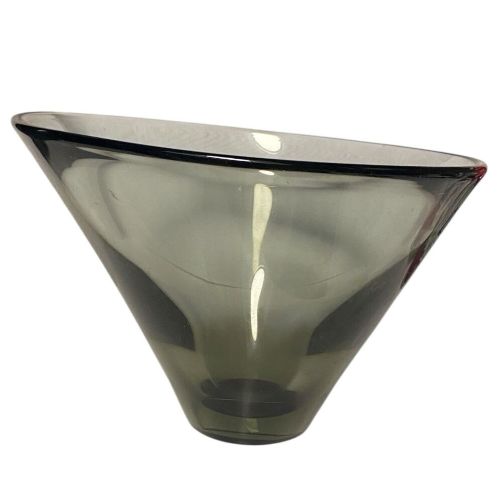 Signed Holmegaard 1960 Smoke Gray Art Glass Bowl Vase Mid Century Modern Denmark